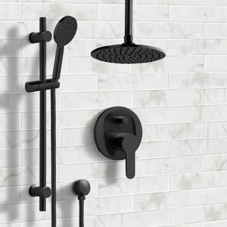 Shower Faucet Matte Black Ceiling Shower Set with 8 Inch Rain Shower Head and Multi Function Hand Shower Remer SFR59